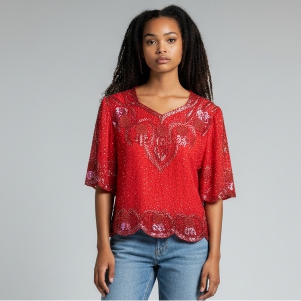 Creative Touch Vintage Red Beaded Top, Best Fits Medium